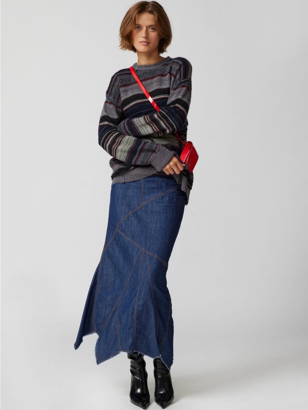 Urban Outfitters Denim Midi Skirt
Asymmetrical Hem Patchwork Y2K Boho Size XS